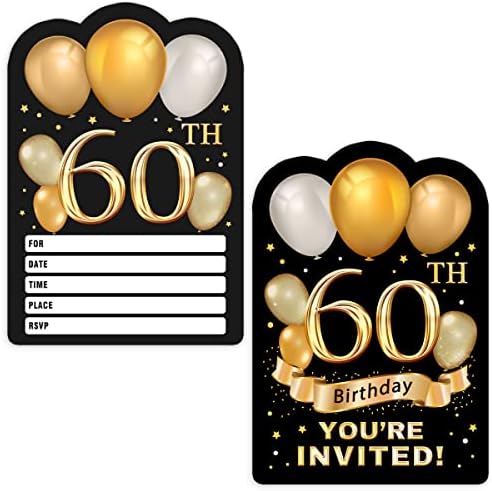 30 Златни сјајни 60 -ти роденденски покани картички со коверти