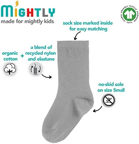 Моќни чорапи за екипаж на девојчиња и момчиња | Органски памук овластен мулти-пакет дете и сет за деца чорап