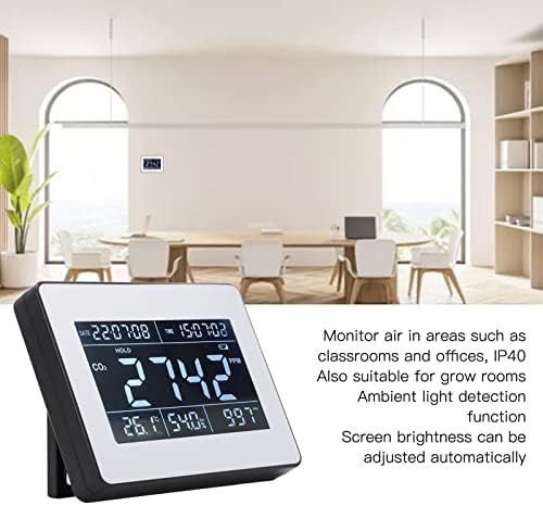 Брз и сензибилиер монитор за квалитет, детектор на CO2, точна температура и влажност, време, затворен метар CO2 со дневник на податоци