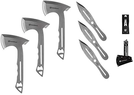 Смит и Весон 8in фрлаат ножеви и 10in оски комбо со целосен дизајн од не'рѓосувачки челик, отворач за шишиња и SWTK8CP шест 8in ножеви
