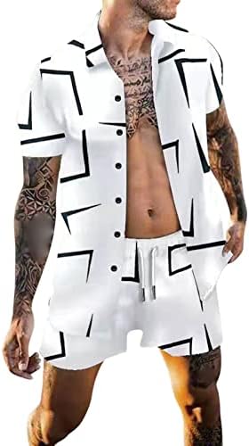 Zpervoba Хавајски облеки Менс 2 парчиња лето тропско копче Алоха плажа копче надолу со кратки ракави за кошули од табла за патеки поставени