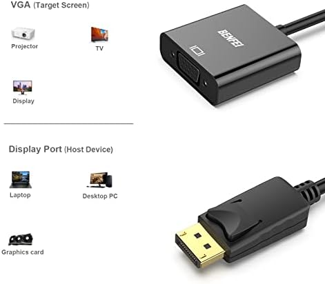 Benfei DisplayPort ДО VGA, Позлатен Dp До Vga Адаптер Компатибилен За Леново, Dell, HP, ASUS
