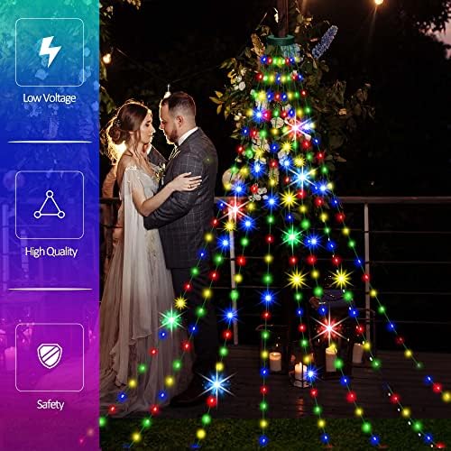 Божиќни украси Дрво светла со прстен, 280 LED диоди Божиќни светла за затворено и отворено со 8 режими и мемориски функции, водоотпорни
