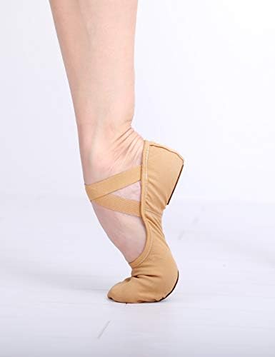 Daydance беж еластично платно балетски чевли/влечки за жени, девојки