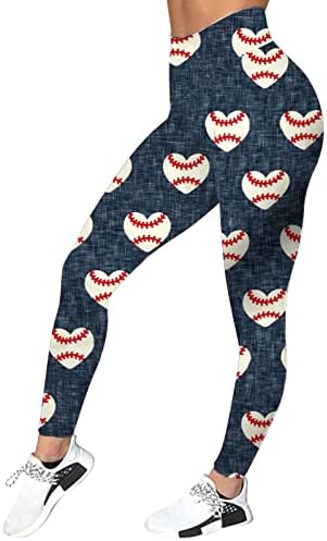Хеланки со високи половини за жени безбол печатени меки непроaирни стомачни контролни јога панталони со целосна должина хеланки