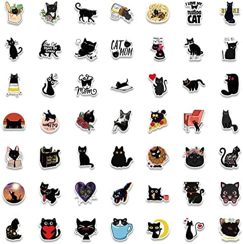 Налепници за мачки 100 ПАРЧИЊА,Налепници Каваи,Пакет Налепници За Црна Мачка,Смешни Налепници За Возрасни, Водоотпорни И Винилни