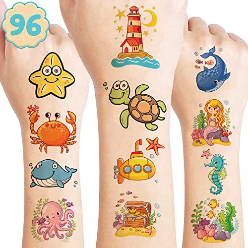 8 Лист Океан Привремени Тетоважи За Деца, Тематските Украси За Роденденски Забави Обезбедуваат Услуги За Морска Забава Подарок За Момчиња