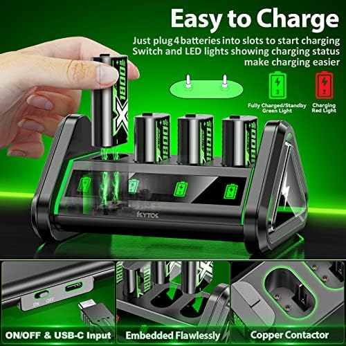 Киток Батерија За Полнење, Полнач За Батерии Компатибилен Со Xbox One/Серија X|S/Xbox Елитен Контролер, 4 x 1800 mAh Контролер Батерија Пакет Замена