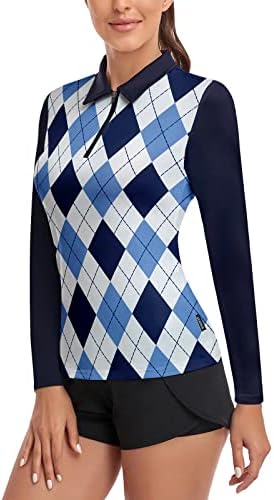 Sonevenенска женска голф кошула влага со долги ракави кошула половина зип пулвер атлетски