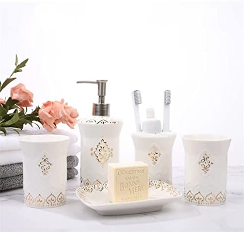 Uxzdx керамичка бања во европски стил со пет парчиња поставена уста чаша за четкичка за четки за заби