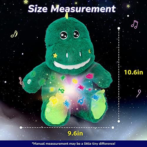 Projector Star Star Star Dino Plush Night Light Dog, полнети животни, музички турни играчки за деца приспивни звуци звуци за спиење Подароци за роденден на роденден, зелена боја