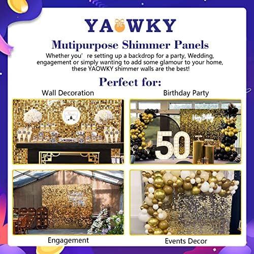 Златен треперлив wallиден позадина, 24 парчиња квадратни sequinидни панели за роденденска свадба позадина Декорација на забава, wallиден