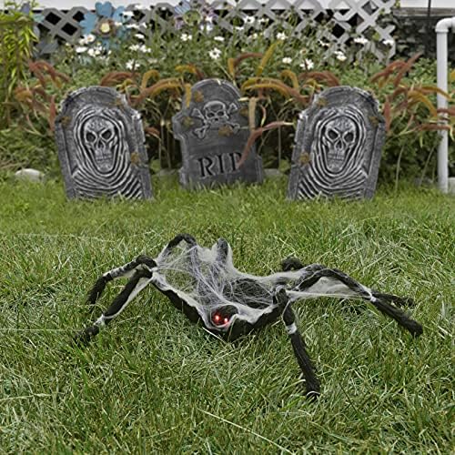 Забавни мали играчки Ноќта на вештерките големи пајаци украси, нејасни сиви гигант светлосни батерии оперирани анимирани пајаци со