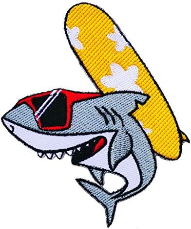 Графички прашина ајкула сурфање алоха хаваи извезено железо на лепенка океан смешна loveубов мир емотикон емотивно лого знак симбол јакна Jeanан униформа костум ране?