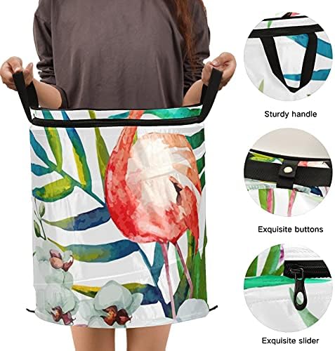 Фламинго се појавува алишта за перење алишта со патент за патент, корпа за перење со рачки со рачки што може да се сруши за складирање