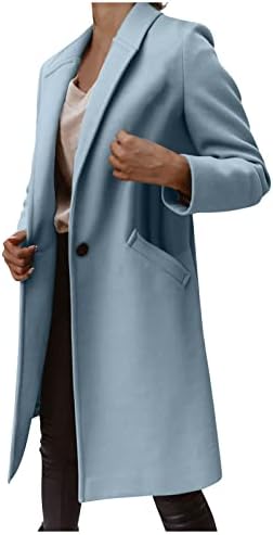 Uodsvp женско палто мода мода колид боја долги ракави лаппел со средна должина копче волна палто