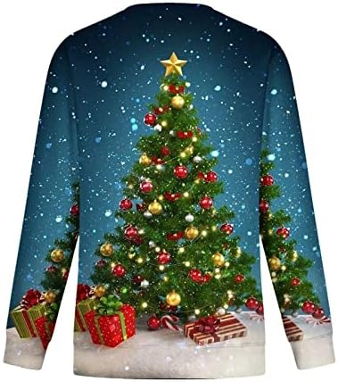Неонски осветлуваат маици за елки за жени трендовски 3/4 ракав Среќен Божиќ сјај врвови на обични кошули со екипаж на екипаж на
