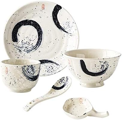 Ретро керамички рачно насликана сад за садови за садови/сад за ориз/чинија/лажица, 1 лица сет за прибор за јапонски стил