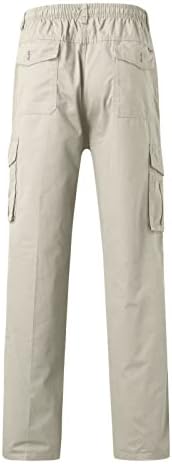 Miashui Work Slim Mens Cotton плус големина џеб цврсти еластични панталони за половината, целокупни панталони за мажите за мажи