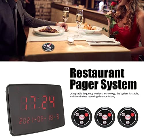 Систем за ресторански пејџер, систем за безжичен повик RF со 1 приемник за приказ и 40 копчиња за водоотпорни повици за ресторани/медицинска
