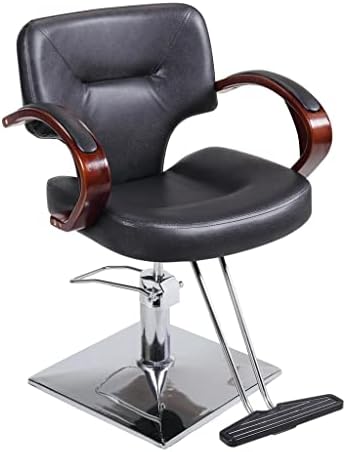 N/A 360 степени за вртење хидраулично бербер стол за коса салон за убавина со потпирачи за потпирач за рака, прилагодлива висина, црна