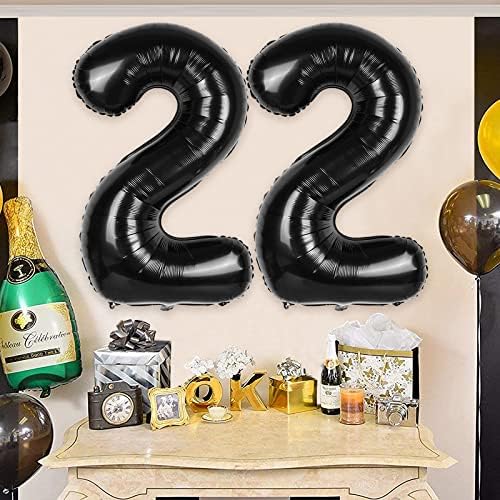 Огромна црна балон број 22,40 инчи црна 22 -та миларска фолија хелиум роденденски балони ， црни 22 балони за свадба годишнини за роденденска забава,