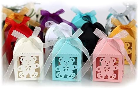 ХАЛУ 50 парчиња Кутии За Бонбони Од Мала Мечка Слатките Ги Фаворизираат Кутиите За Подароци Со Лента За Материјали За Свадбени Забави За Роденден