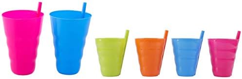 Основни пластични Чаши За Повеќекратна Употреба Со Сламена Сина, Розова Зелена И Портокалова Боја, Поставени од 6