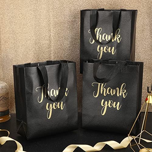 50 Парчиња Сјајна Торба За Подароци за Благодарност со Рачки 8 х 4 х 10 Инчни Неткаени Торби За Подароци За Повеќекратна Употреба