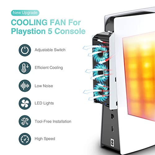 PS5 Вентилатор За Ладење Со Led Светло, Тивок ВЕНТИЛАТОР ЗА Ладење PS5 FAN HUIJUTCHEN PS5 Ладилник За Ладење За Playstation