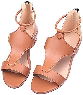 Летни сандали за жени Нова цврста боја плус големина женски патент Тркалезен пети удобно клин -пета Сандал
