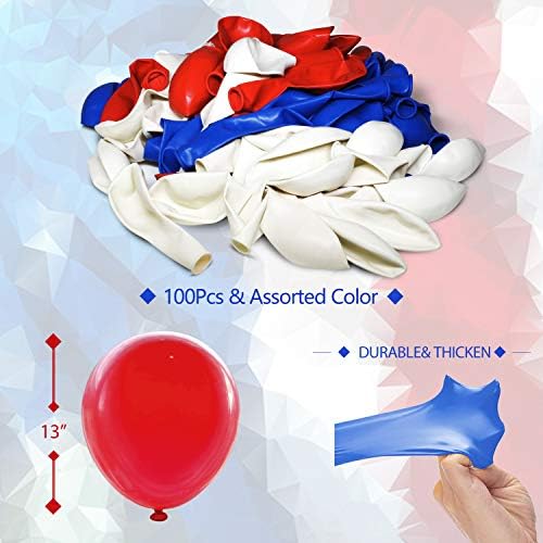 Ново место Патриотска декорација балони - 100 парчиња црвено -бело и сино задебелен латекс - Најдобра селекција за настани на 4 -ти јули