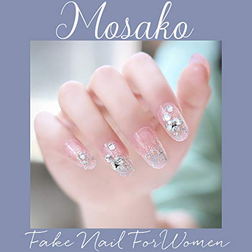 Mosako rhinestone Press на ноктите овални 3Д кристална средна должина сјајни искра лажни нокти совети чисти луксузни невеста свадба лажни