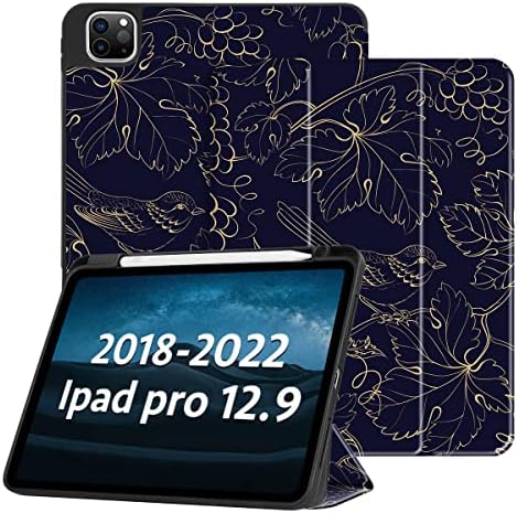 Surocase за iPad Pro 12.9 Case 2022/2021 со држач за молив [Поддршка за iPad 2 -ри молив за полнење], Стенд паметен случај со автоматско будење/спиење