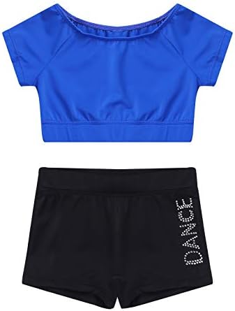 Iefiel Girls Geministics Dance Crop Top Top со шорцеви поставени за атлетски плен кратки плитки за пливање