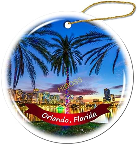 Орландо Флорида дрво виси Божиќен украс порцелан двострана керамички украс, 3 инчи