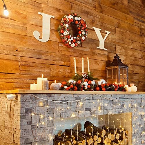 3 парчиња 12 инчи Божиќно дрвена голема радост буква дома Рустикална Божиќна дрвена буква украси за венци за Божиќ, затворен затворен дом на отворено
