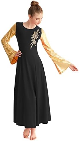 Hihcbf жени со долг ракав литургиски пофалби фустан за танцување возрасни апликации лирска сала за танцување облека за богослужба облека облечена