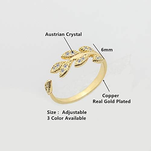T3store 2022 Тренд Кристал остава отворени прстени за жени моден бакар Вклучен циркон лисја пченица уши први одморен матурски накит - JZ3150P