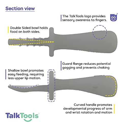 TalkTools Ity Tiny Silicone лажици-лажици за обука за обука за само-хранење со силикони со силикони за деца и мали деца, чувар на прирабница
