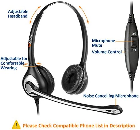 Wantek Wired телефонски слушалки со двојно уво со 2,5 мм приклучок, микрофон за откажување на бучава, брзо исклучување, работа за