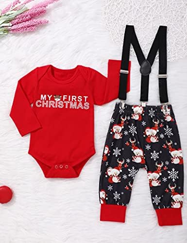 Вики Божиќно новороденче момче 3 парчиња облека постави новороденче со долги ракави ромпер ирваси образец биб панталони облеки