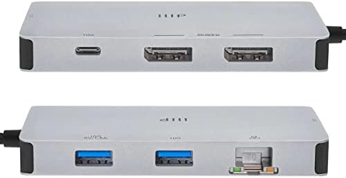 Докинг станица Monoprice 7-во-1 со двојна монитор со двојна 4K@60Hz DisplayPort, 10Gbps USB 3.1 Gen2, 100W PD PASSTHROUGH, Gigabit Ethernet