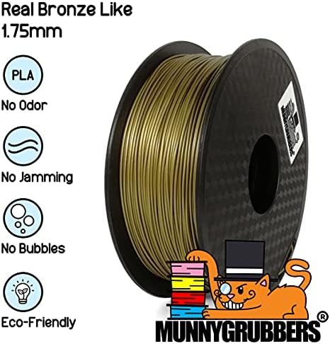 Munnygrubbers- Филамент за печатач во форма на реална бронза, 3D печатач, 1 кг / 2,2 lb, дијаметар од 1,75 мм, димензионална точност +/- 0,03