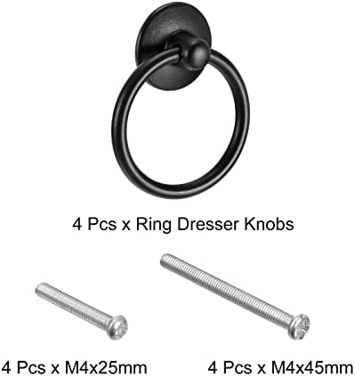 uxcell 4pcs тркалезни прстени се влече, фиоки за фиоки за црниот круг се справува со единечна дупка за гардероба за шкафчиња