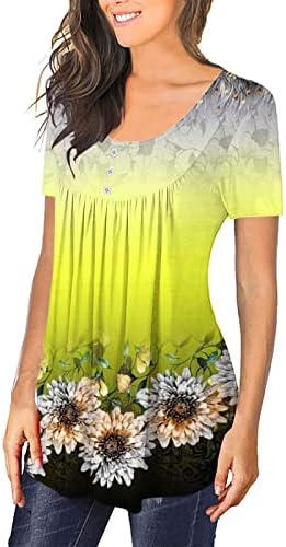 Lcepcy обични врвови на туника за жени низ целиот цветник печатена маица со маица со кратки ракави со кратки ракави 2023 летни блузи