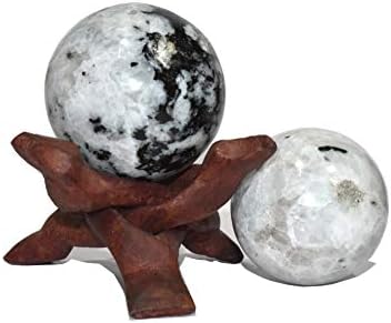 Исцелување4u Сфера Виножито Месечев Камен Големина 1,5 - 2 Инчи &засилувач; Една дрвена топка стојат Природна Кристална Топка Сфера