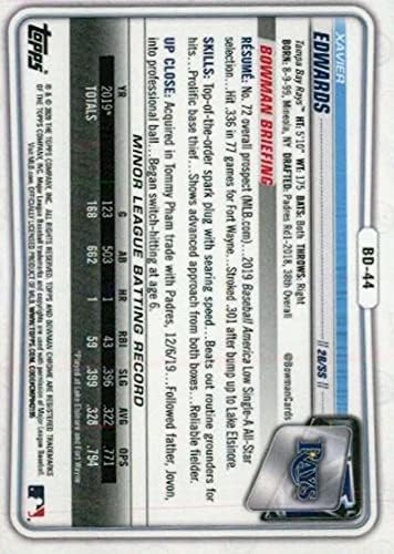 2020 Bowman Chrome Draft BD-44 Xavier Edvard RC RC Dookie Tampa Bay Rays MLB Baseball Trading Card