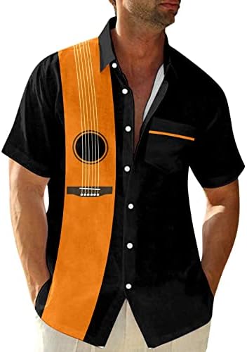XXBR MENS CANCEUN CONTEN DOWN Краток ракав кошули со редовно вклопување гроздобер гитара музика печати летна плажа хавајски врвови