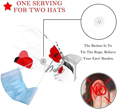 2 ПЦС медицинска сестра за чистење капаци жени долга коса, црвен петел прилагодливо работно капаче со копче и џемпер -лента